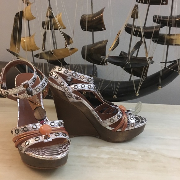Aldo Shoes - Brown and Gold Wedge Sandals
